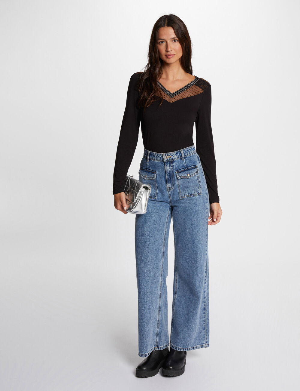 T-shirt met lange mouwen zwart vrouw