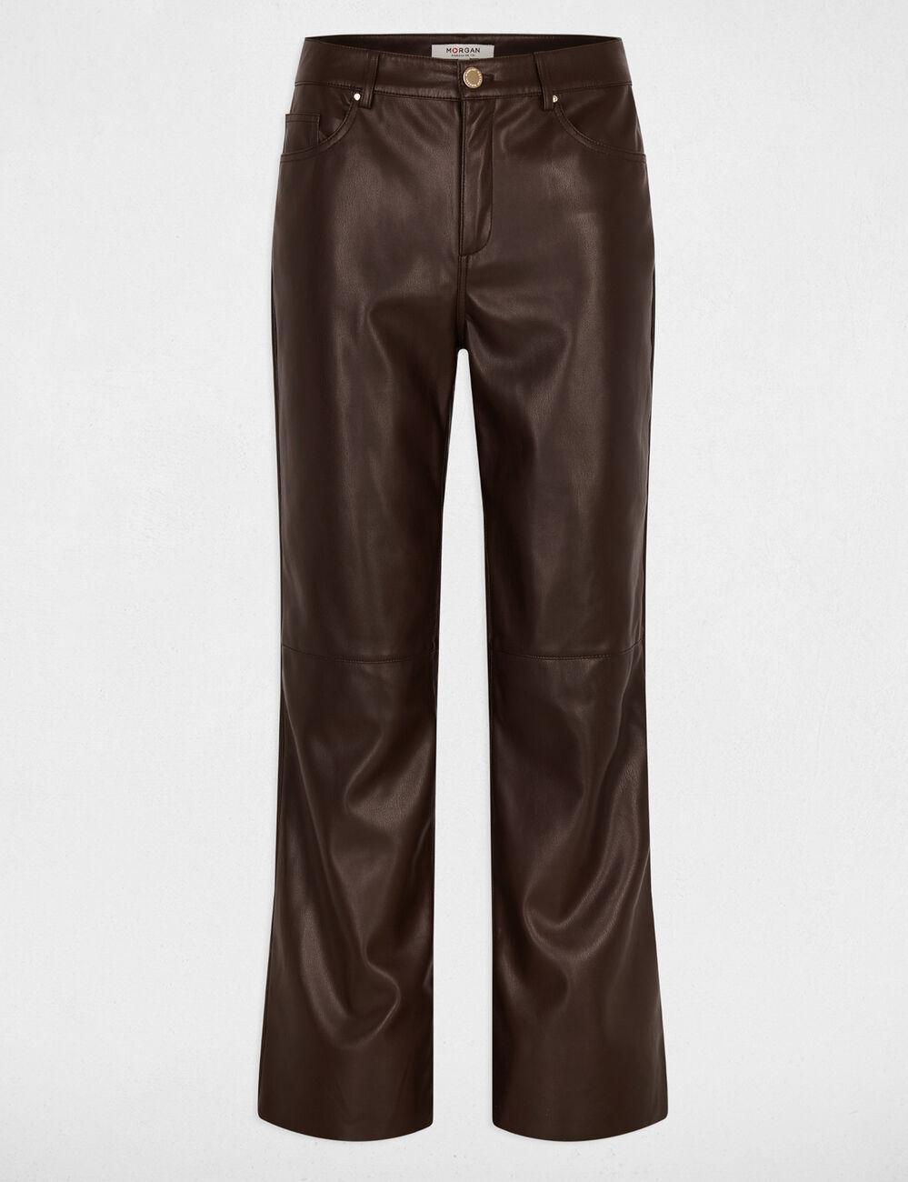 Pantalon bootcut similicuir marron foncé femme