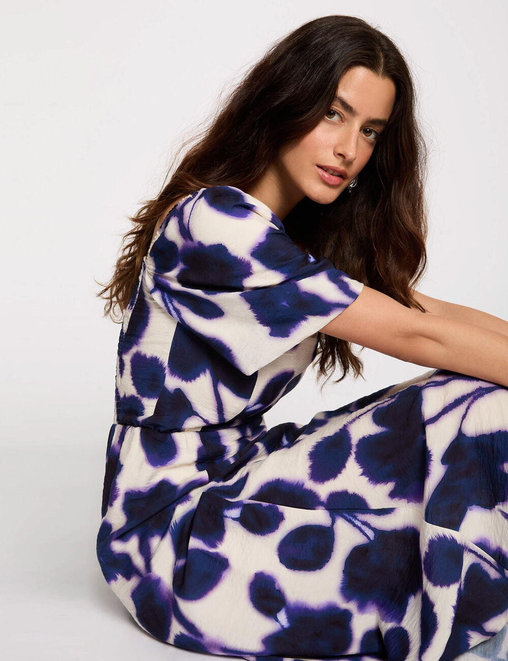 Robe longue droite imprimée multicolore femme