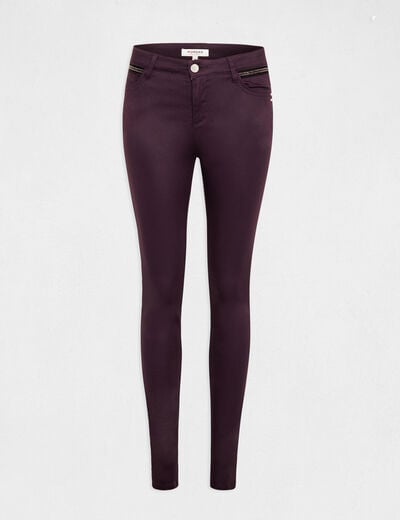 Gecoate skinny broek met juweeldetails pruim vrouw