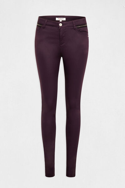 Gecoate skinny broek met juweeldetails pruim vrouw