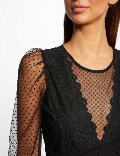 Body manches longues en plumetis noir femme