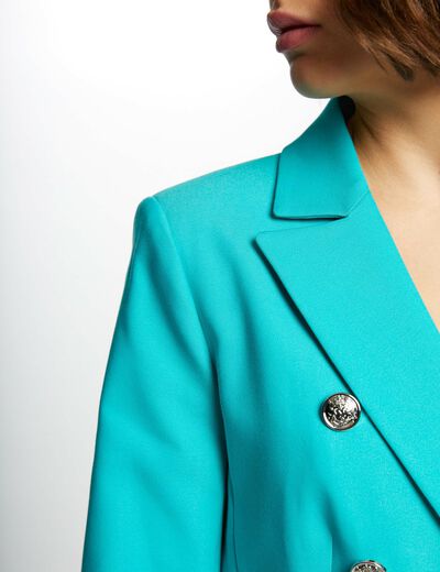 Veste cintrée boutonnée turquoise femme