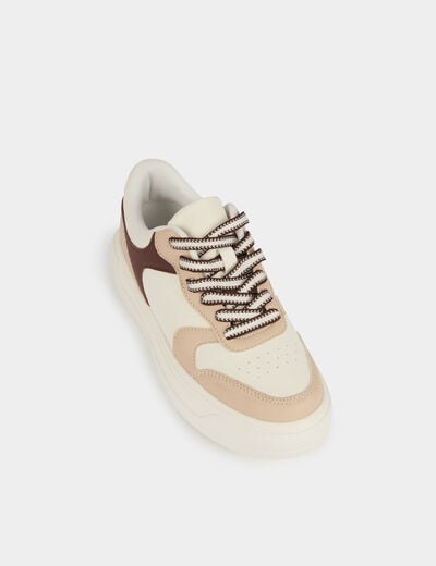 Basket similicuir bicolore blanc femme