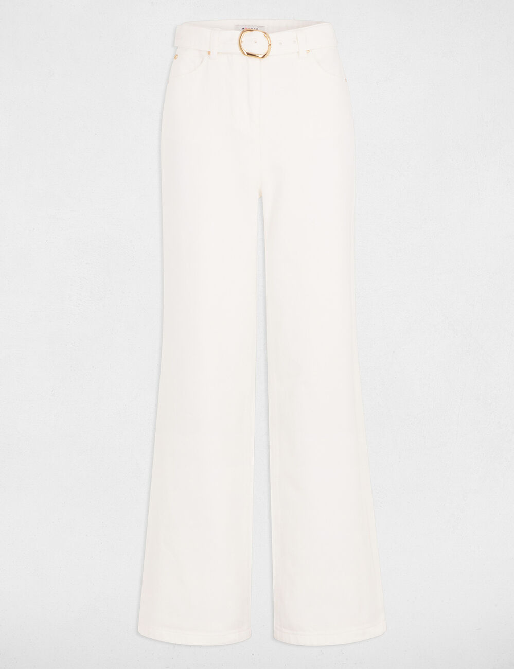 Jeans met wijde pijpen en ceintuur helder wit vrouw