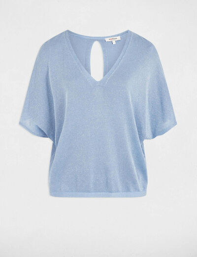 V-hals trui met 3/4 mouwen bleu gris vrouw