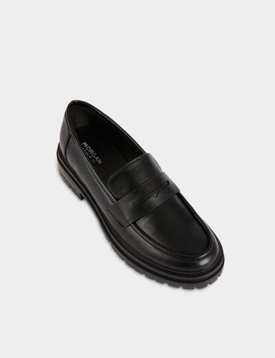 Mocassins semelle crant&eacute;e noir femme
