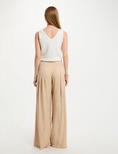 Pantalon large à pinces creme femme