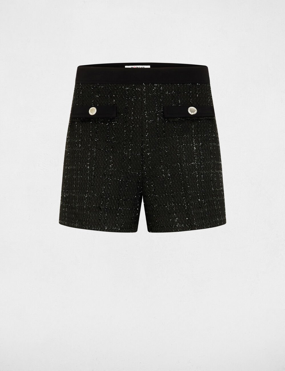 Short ajusté tweed noir femme