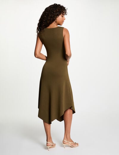 Robe tricot col v vert kaki femme