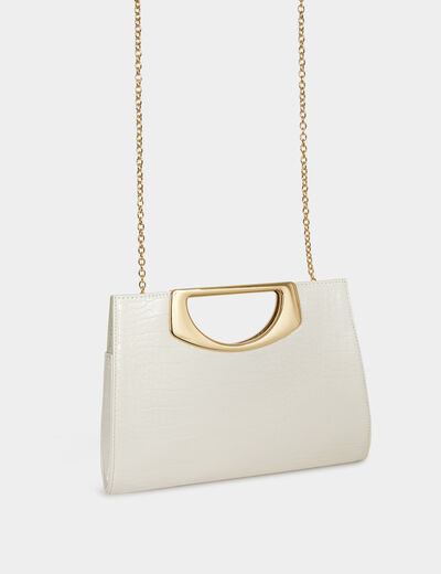 Sac pochette aspect croco blanc femme