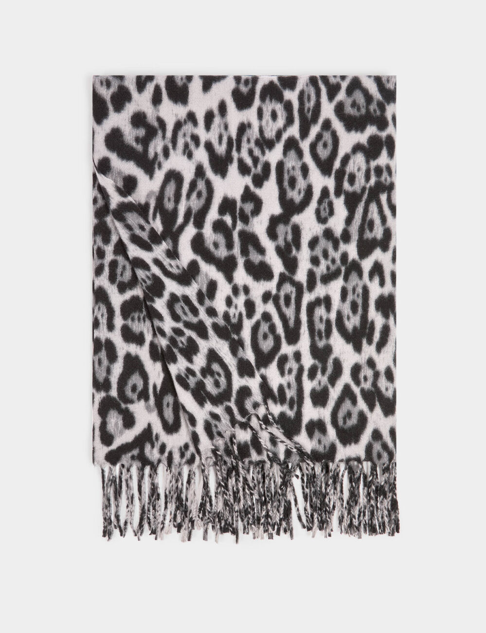 Sjaal met leopardprint en franjes mediumgrijs vrouw