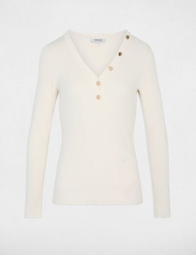 Pull col v ajust&eacute; ivoire femme