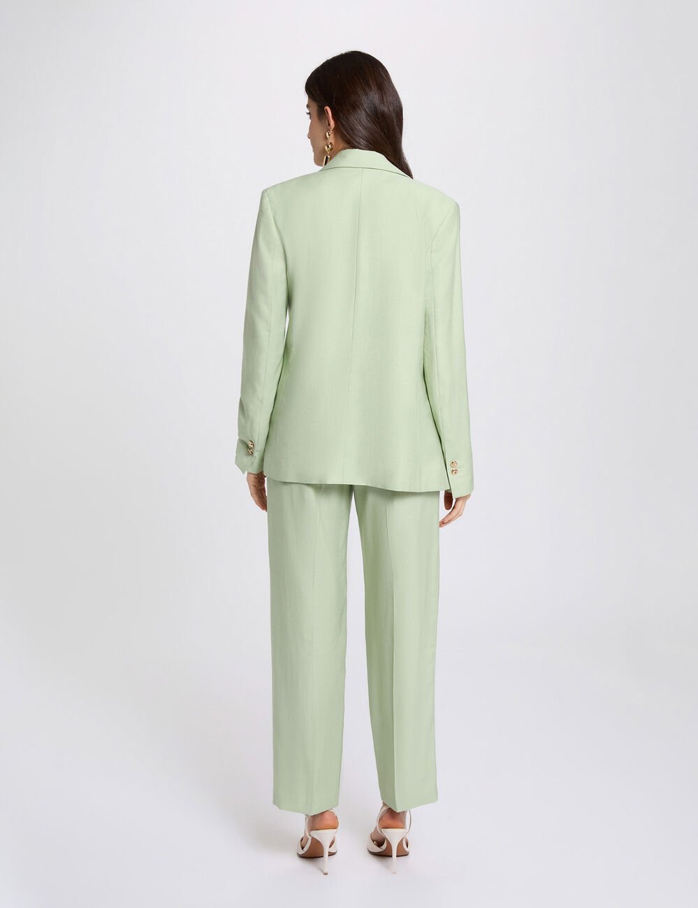 Getailleerde blazer met reverskraag pastelgroen vrouw