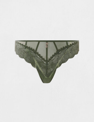 Slip en dentelle vert kaki femme