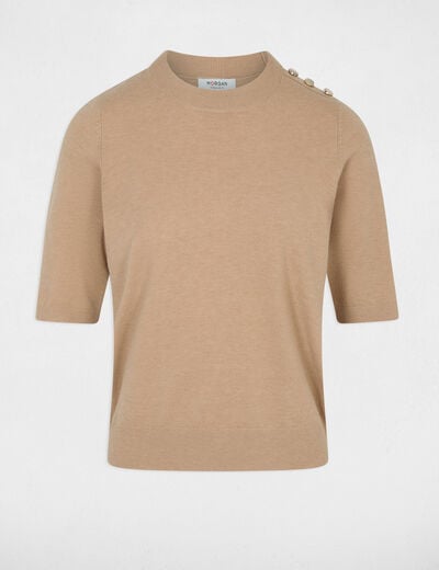 Trui ronde hals korte mouwen beige vrouw