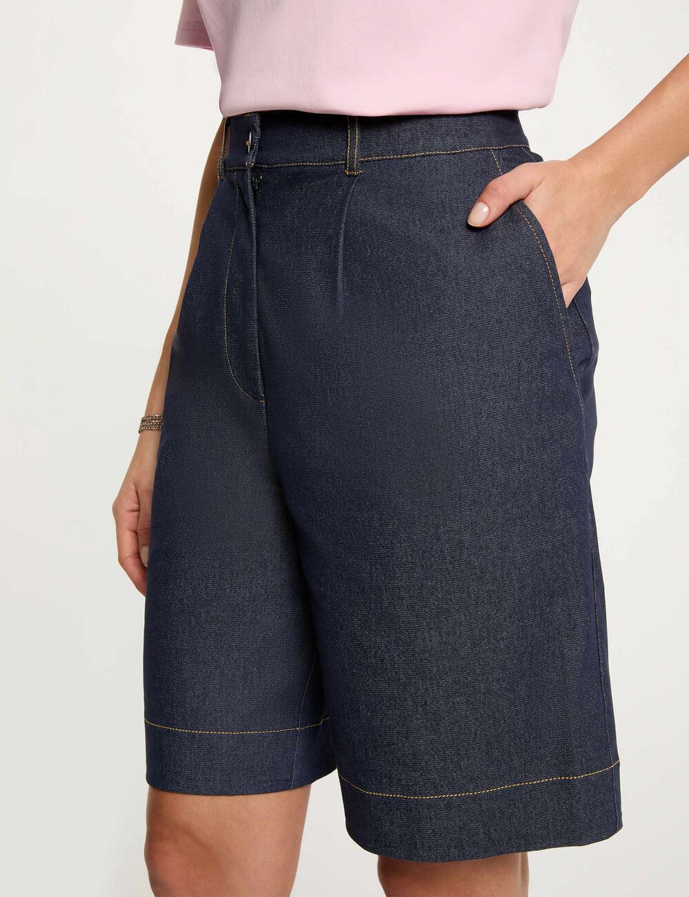 Wijde denim short ruw denim vrouw