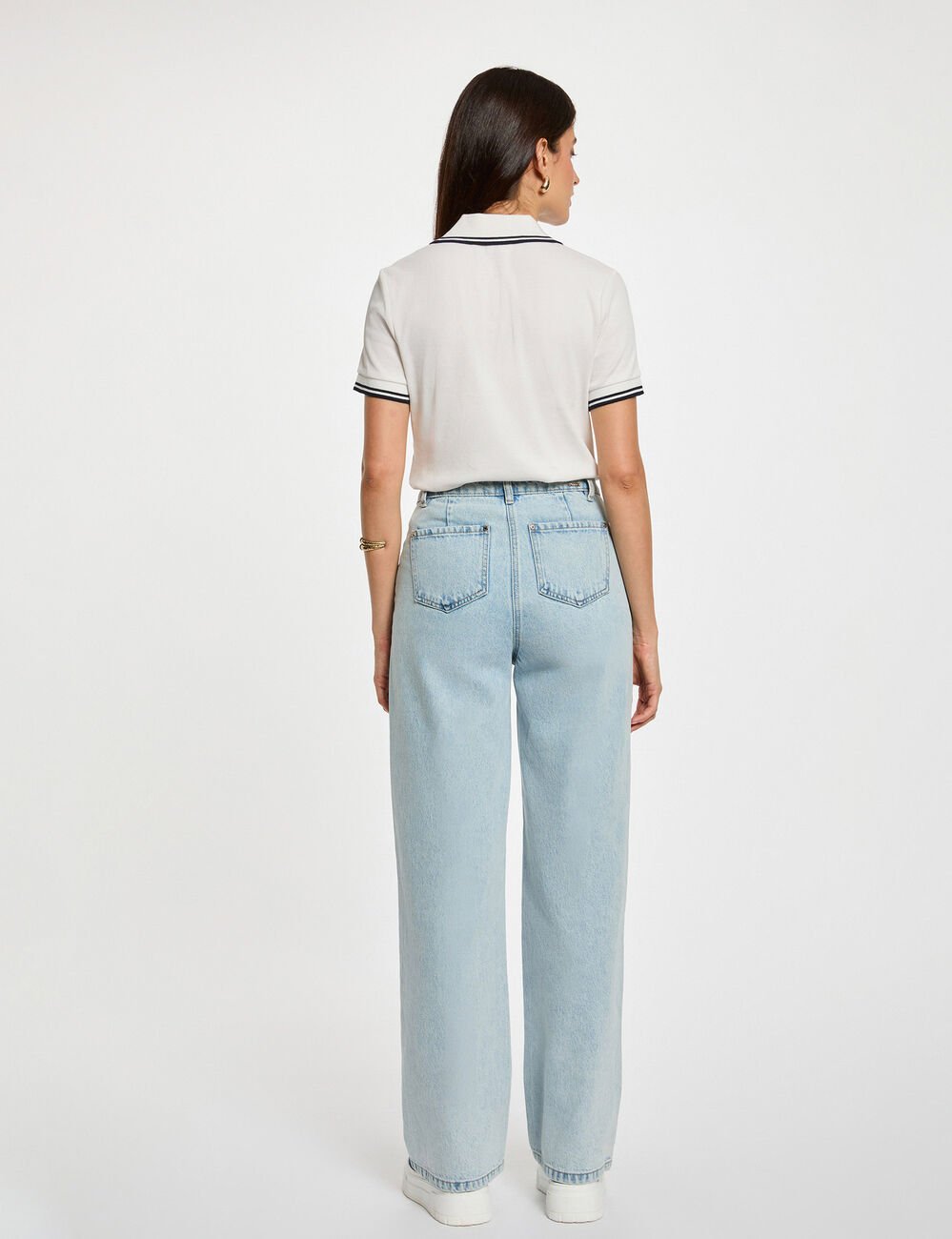 Getailleerd poloshirt helder wit vrouw