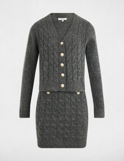 Robe tricot col v gris fonc&eacute; femme