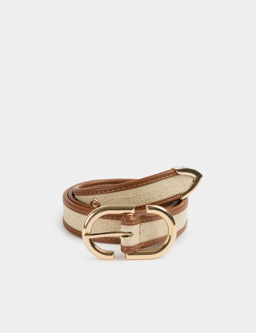 Tweekleurige smalle riem beige vrouw
