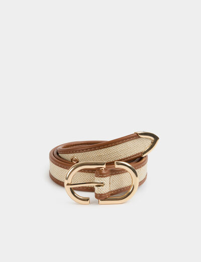Tweekleurige smalle riem beige vrouw