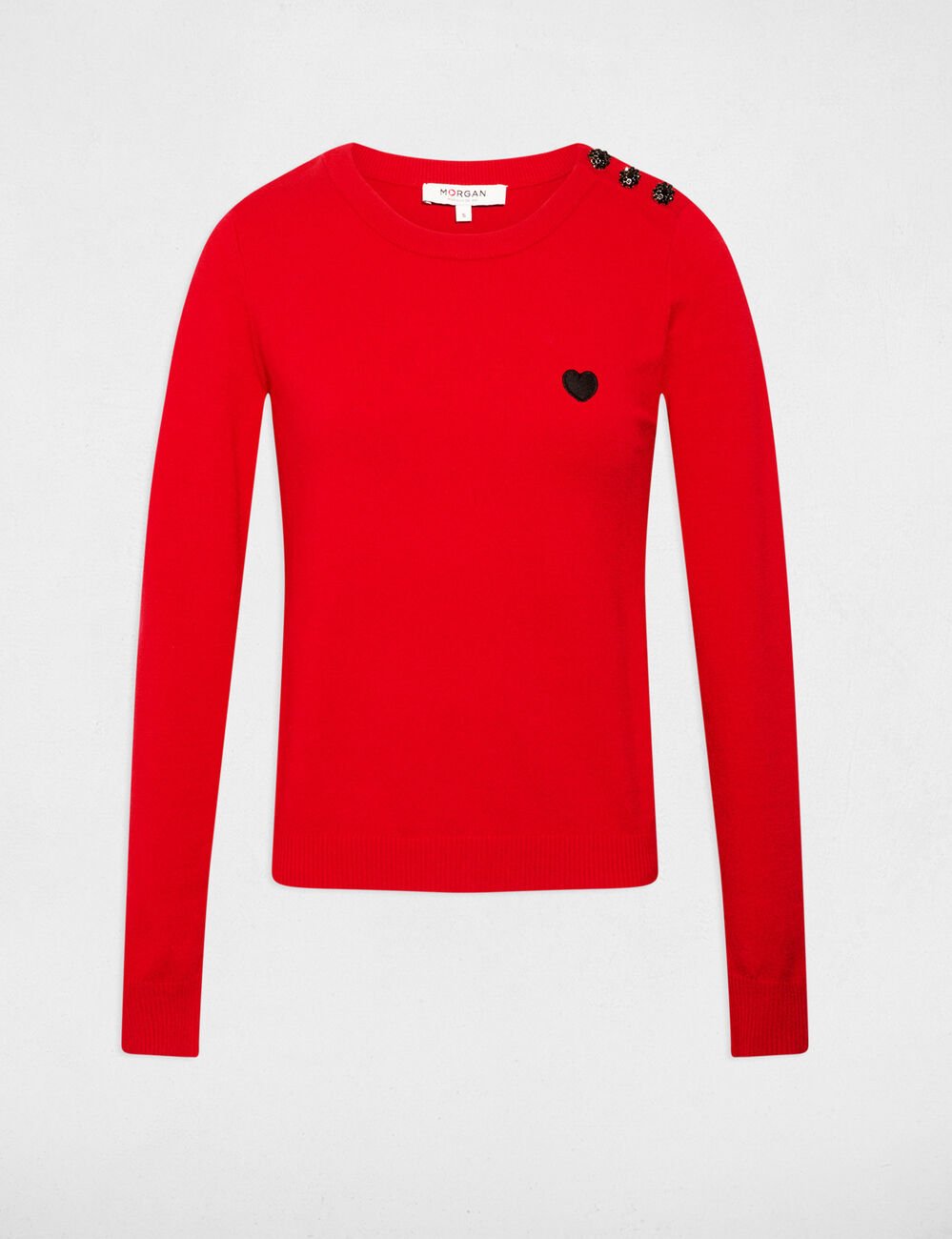 Trui met ronde hals en knopen rood vrouw