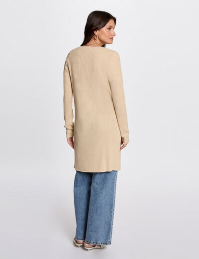 Lang vest met V-hals goudgeel vrouw