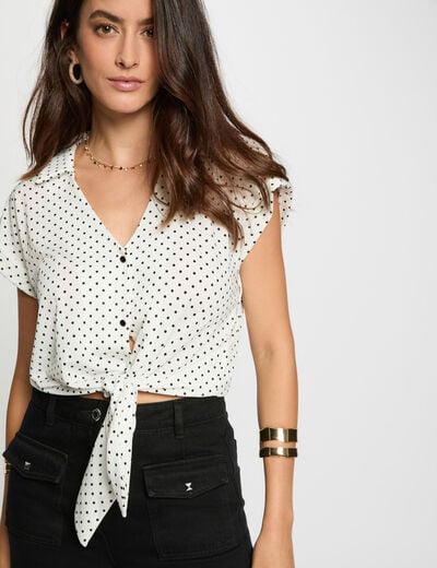 Chemise cropped col v blanc femme