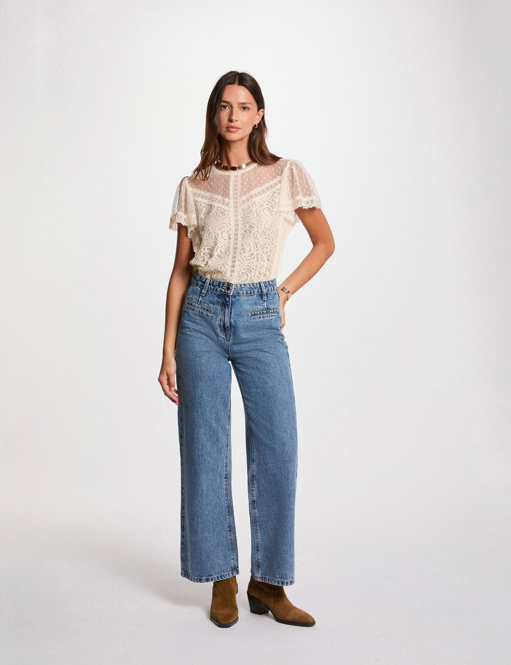T-shirt manches courtes ecru femme