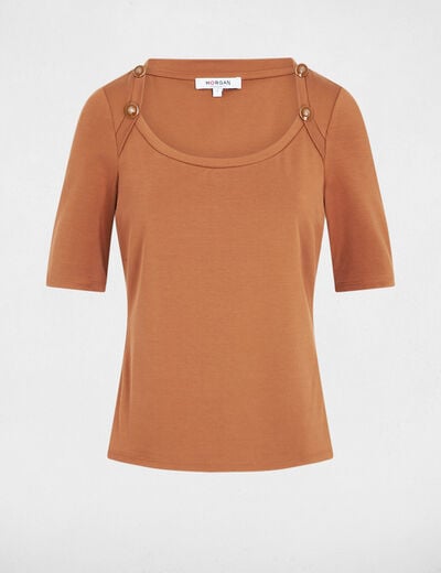 T-shirt cintr&eacute; encolure bateau camel femme