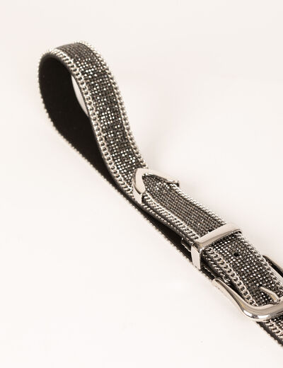 Ceinture avec strass et détails chaînes gris clair femme