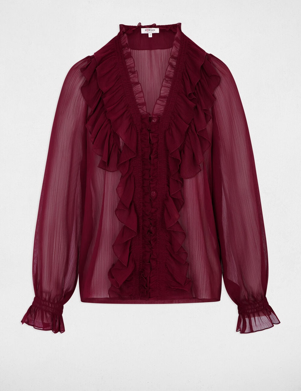 Vloeiende blouse met V-hals bordeaux vrouw