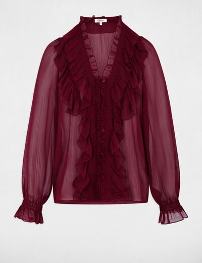Vloeiende blouse met V-hals bordeaux vrouw