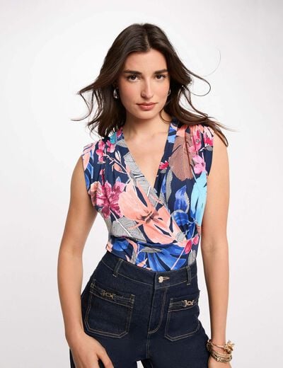 Nauwsluitend mouwloos T-shirt meerkleurig vrouw