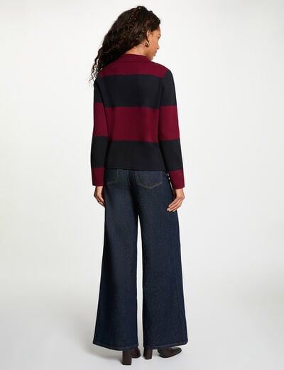 Pull col revers ray&eacute; bordeaux femme