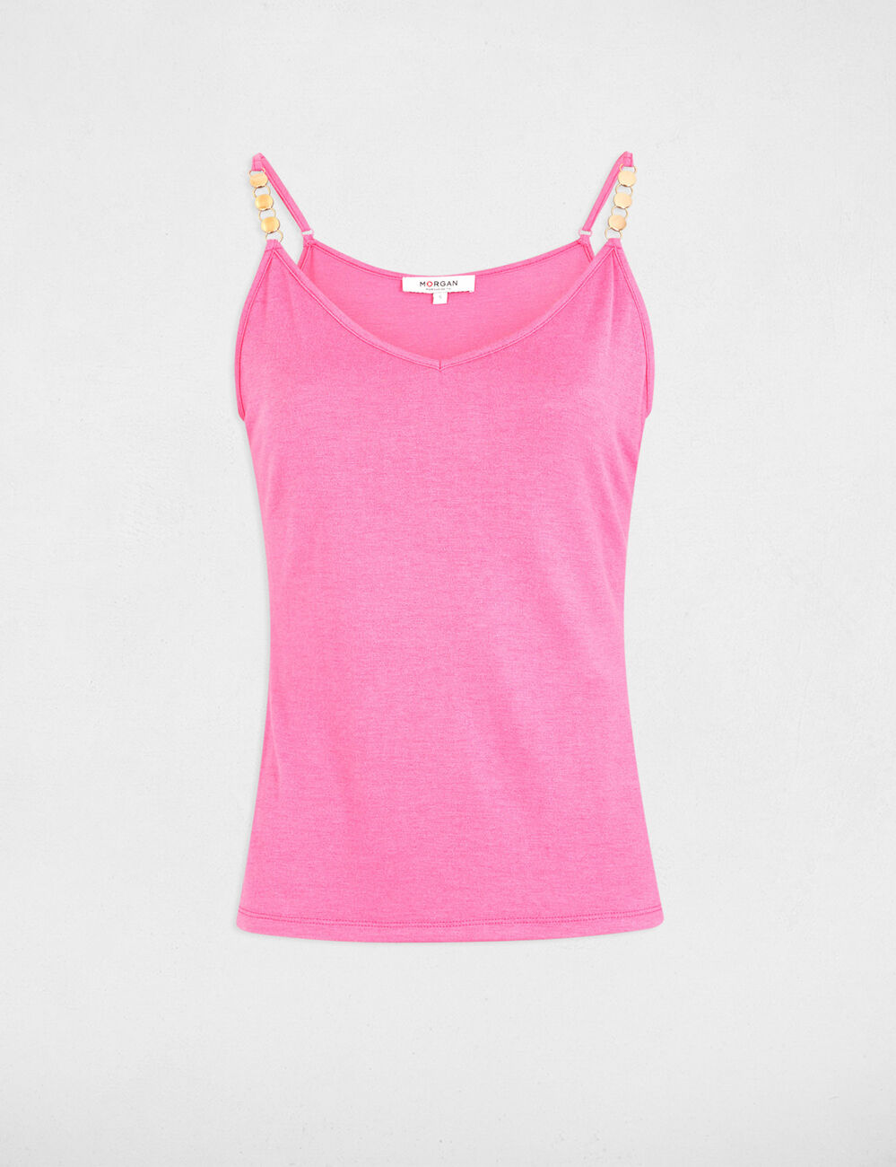 Mouwloos topje met fijne bandjes roze vrouw