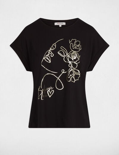 T-shirt droit col rond noir femme