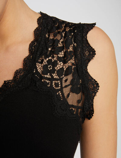 Tanktop met brede schouderbandjes in kant zwart vrouw