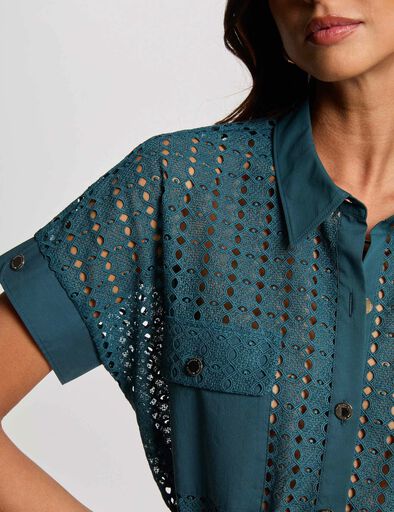 overhemd met korte mouwen bleu petrole vrouw Overhemd met korte mouwen bleu pétrole vrouw