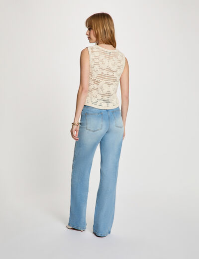 Mouwloos vest met V-hals ivoor vrouw