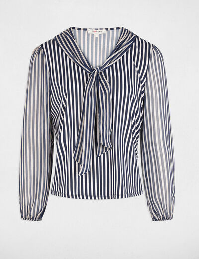 T-shirt col lavalli&egrave;re blanc femme