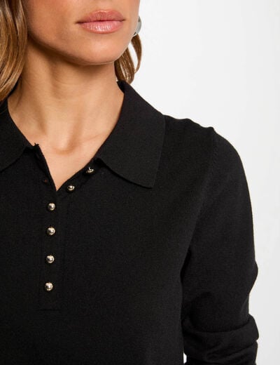 Pull col polo manches longues noir femme