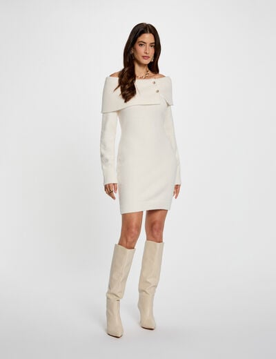 Robe courte col bardot ivoire femme