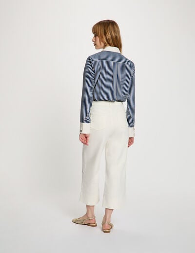 Chemise ray&eacute;e col contrastant bleu marine femme