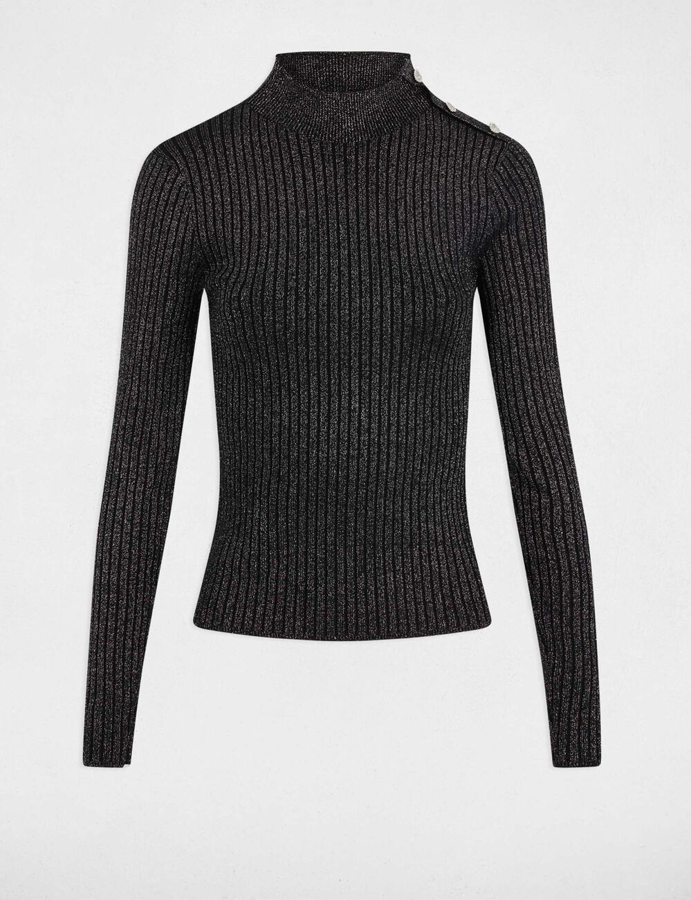 Pull ajusté col montant noir femme