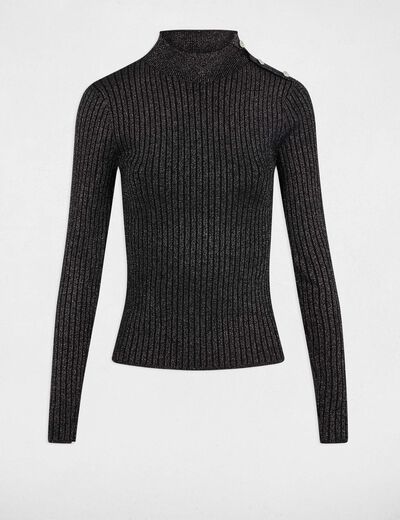 Pull ajusté col montant noir femme