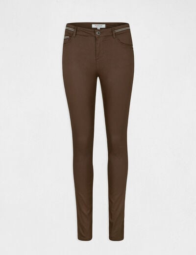 Pantalon slim enduit taupe femme