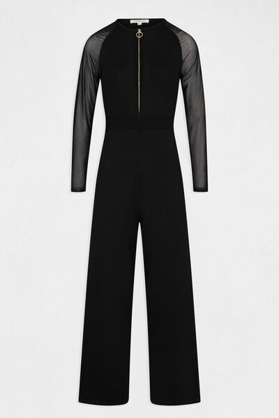 Getailleerde gebreide jumpsuit zwart vrouw