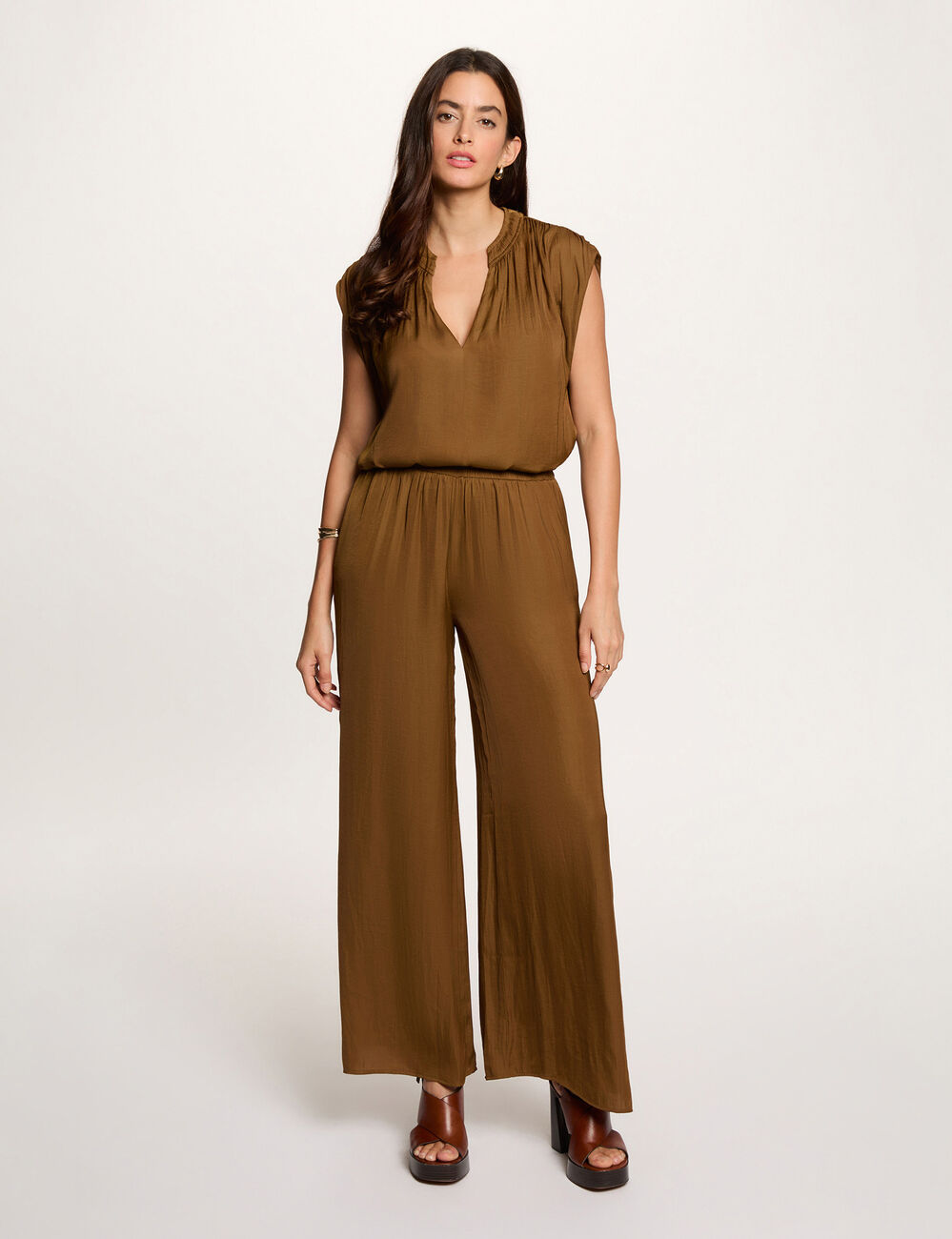 Blouse met korte mouwen camel vrouw