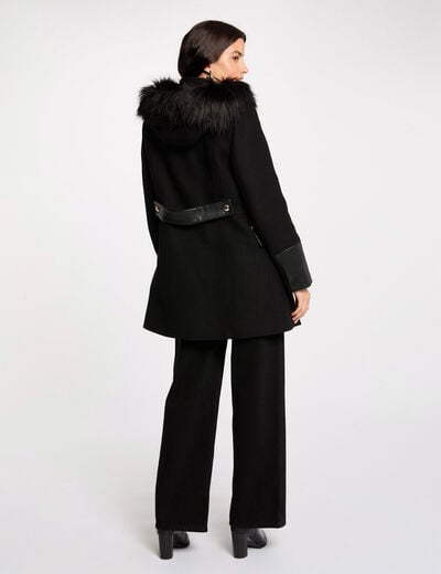 Manteau droit zippé à capuche noir femme